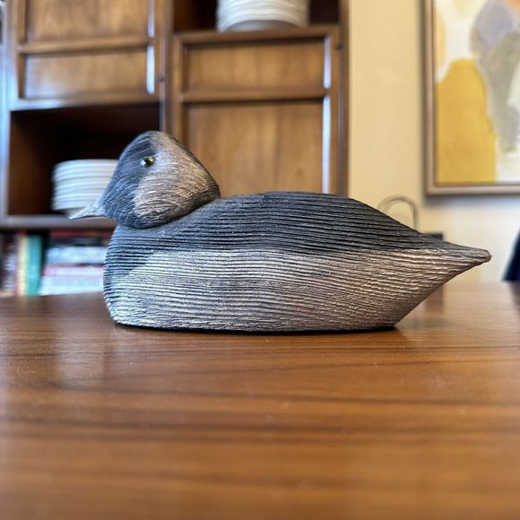 VINTAGE SIGNED The Duck Shop Macomb IL WOOD DUCK DECOY GLASS EYES Bufflehead - Picture 2 of 10